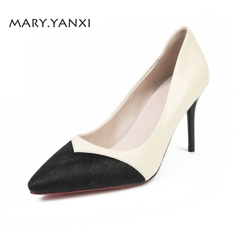 

Spring/Autumn Women Pumps Lady Shoes Genuine Leather High Thin Heels Pointed Toe Fashion Party Slip-On Shallow Solid Stilettos