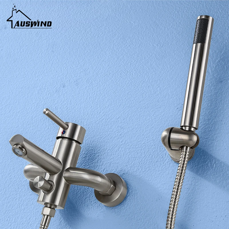 

All Copper Drawing Shower Set Bathtub Wall Mounted Faucet Bathroom Accessories Two Function Shower Mixer Shower Bath