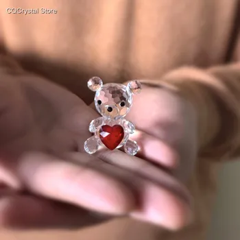 

Cute Sweet Heart Bear Crystal Animal Figurines Craft Clear Glass Animal Paperweight Ornament Children Toy Birthday Gift Souvenir