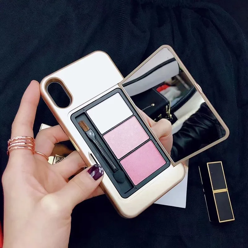 

Fashion Palette Eye Shadow MakeUp Mirror Phone Case For iphone X XS 7 8 Plus 6 6S Plus Back Cover with Eyebrow Pencil Powder