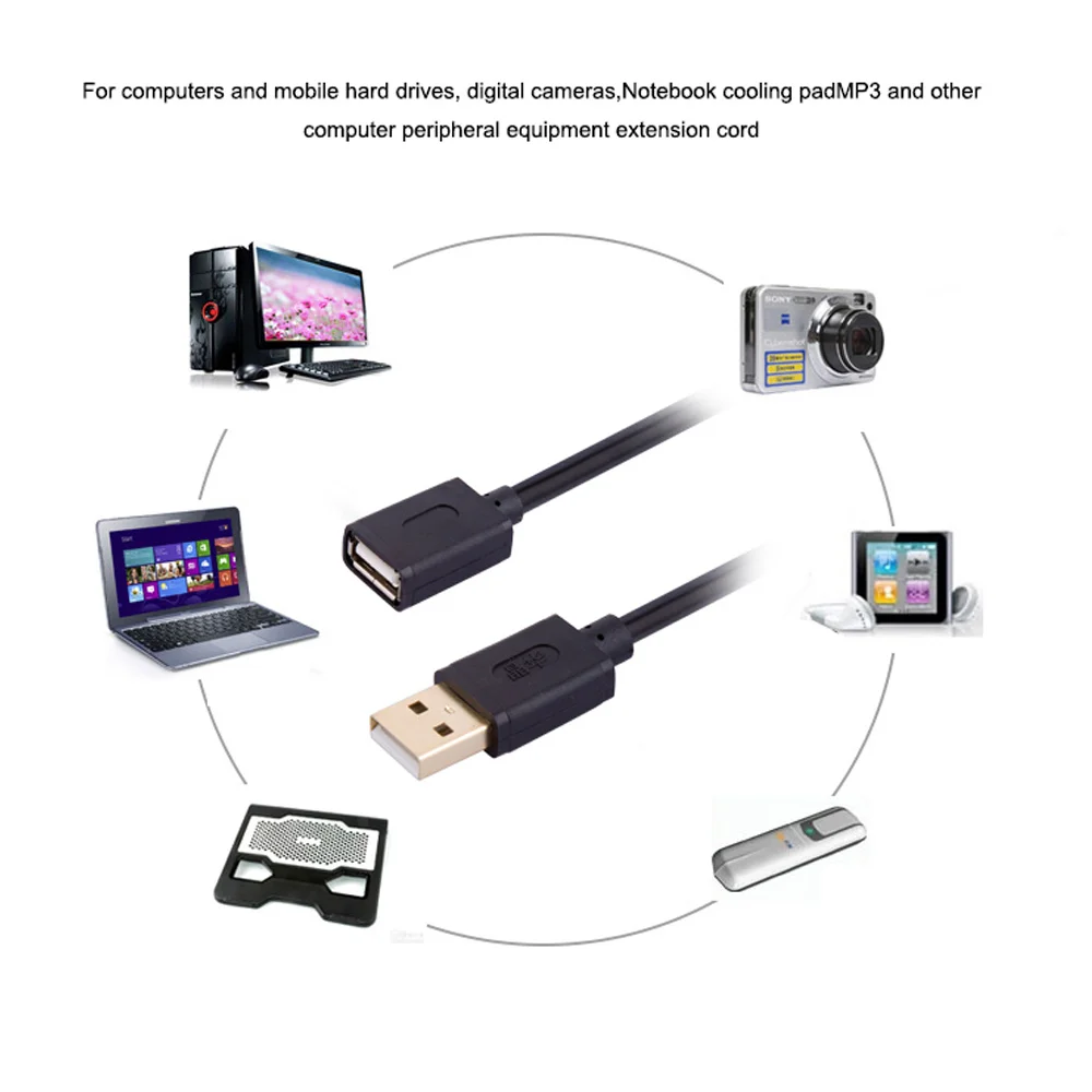 USB 2.0 تمديد كابل فائقة السرعة الذكور إلى الإناث 1 m كبل مزامنة بيانات USB 3.0 موسع للكمبيوتر PC قرص صلب