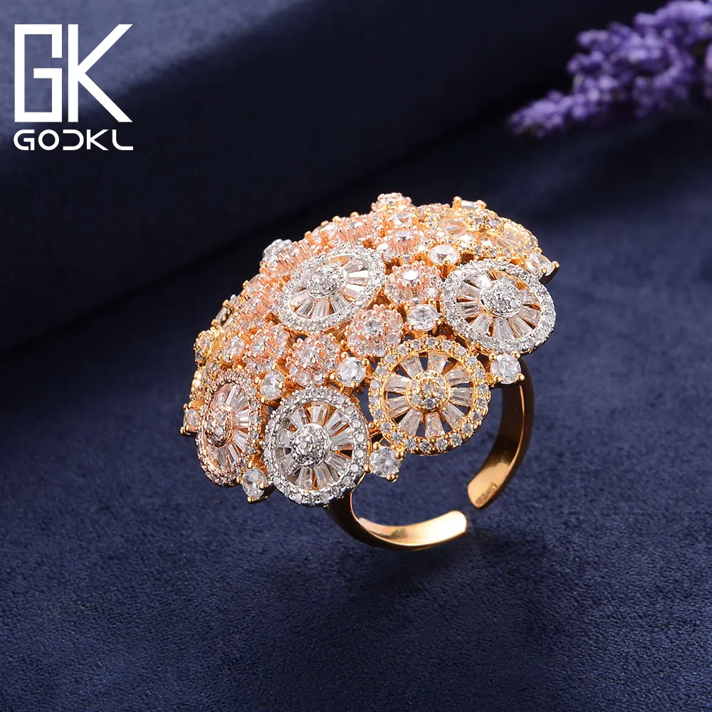 GODKI Роскошные трехцветные кубические цирконы обручальные Дубаи нигерийские Свадебные массивные кольца для женщин Свадебные трендовые ювелирные изделия