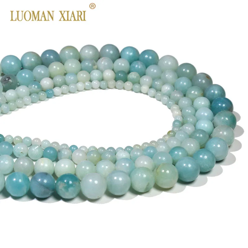 

Wholesale Round Blue Amazonite Natural Stone Round Loose Beads For Jewelry Making DIY Bracelet 4/ 6/8/10 /12 mm Strand 15.5''