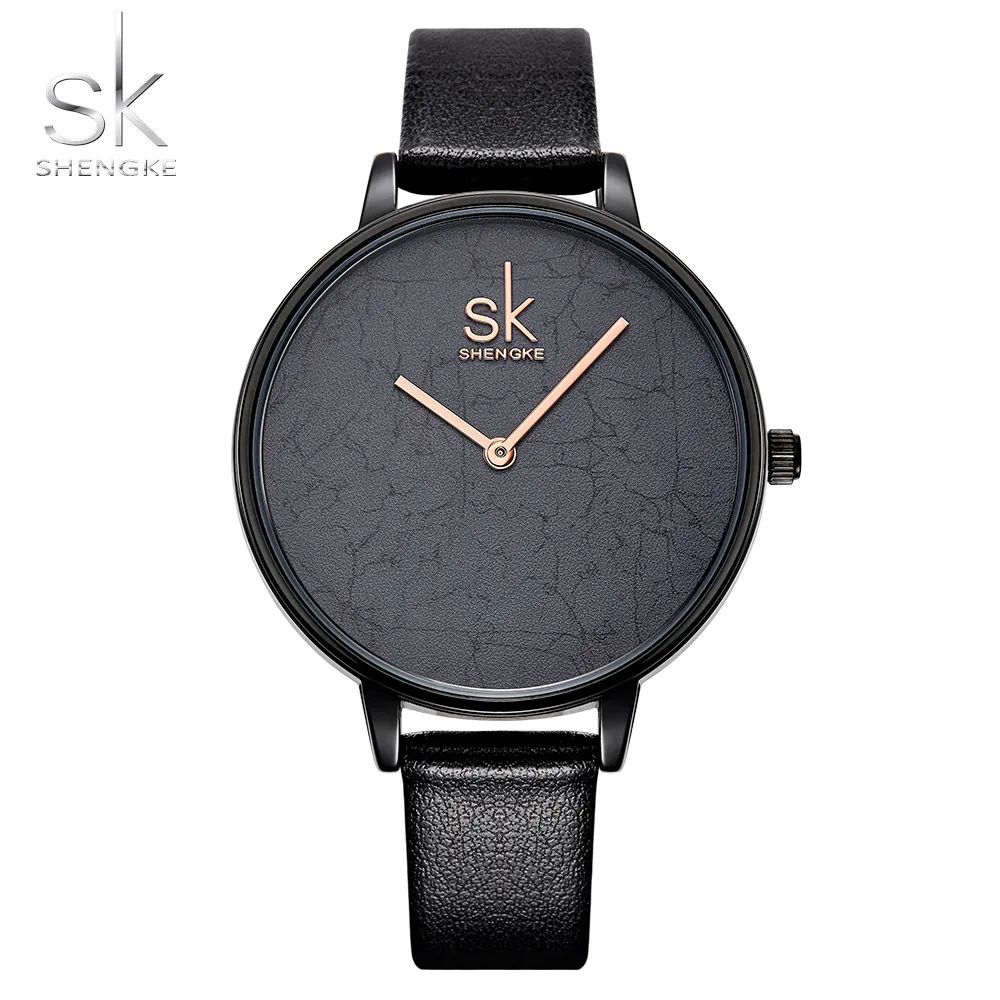 

Shengke Women Watches Simple Style Leather Watch Gold Dial Female Wristwatch Quartz Clock Ladies Romantic Gifts 2019 reloj mujer