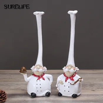 

2Pcs/Set Resin Kitchen Chef Figurine Cake Bakery Chef Miniature Cook Statue Home Kitchen Restaurant Bar Cafe Decor