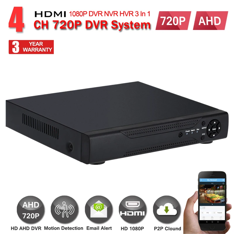 Главная 4 канальный AHD 720 P 1.0mp 25fps реального времени записи HDMI 1080 DVR 4CH 960 h