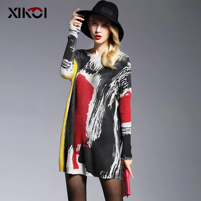 XIKOI Long Oversize Sweater Women Spring Pullover Casual Batwing Sleeve Print Fashion Woman Sweaters Clothes Pullovers