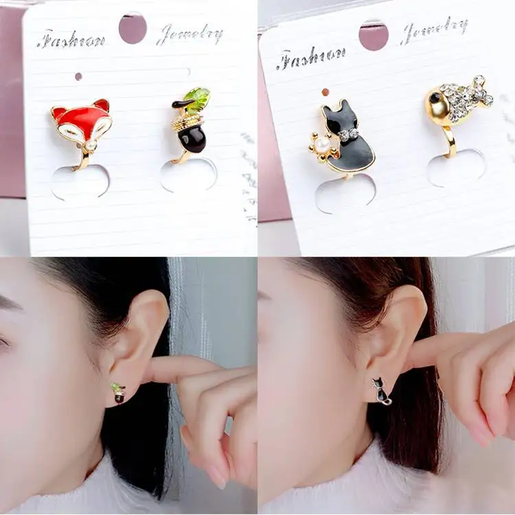 A Set of 2 Pairs Korea Style Animal Insect No Hole Earring Simple Charms Clip on Earrings for Children Students Jewelry Gifts