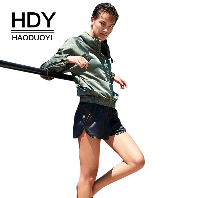 HDY Haoduoyi Brand Christmas New In Green Women Coats Semi Zipper Hooded Casual Female Bomber Jackets Fashion Motorcycle | Женская