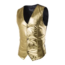 Блестящий Золотой жилет для мужчин бренд ночной клуб с металлическим покрытием мужской жилет сценический Свадебный хост однобортный жилет для мужчин