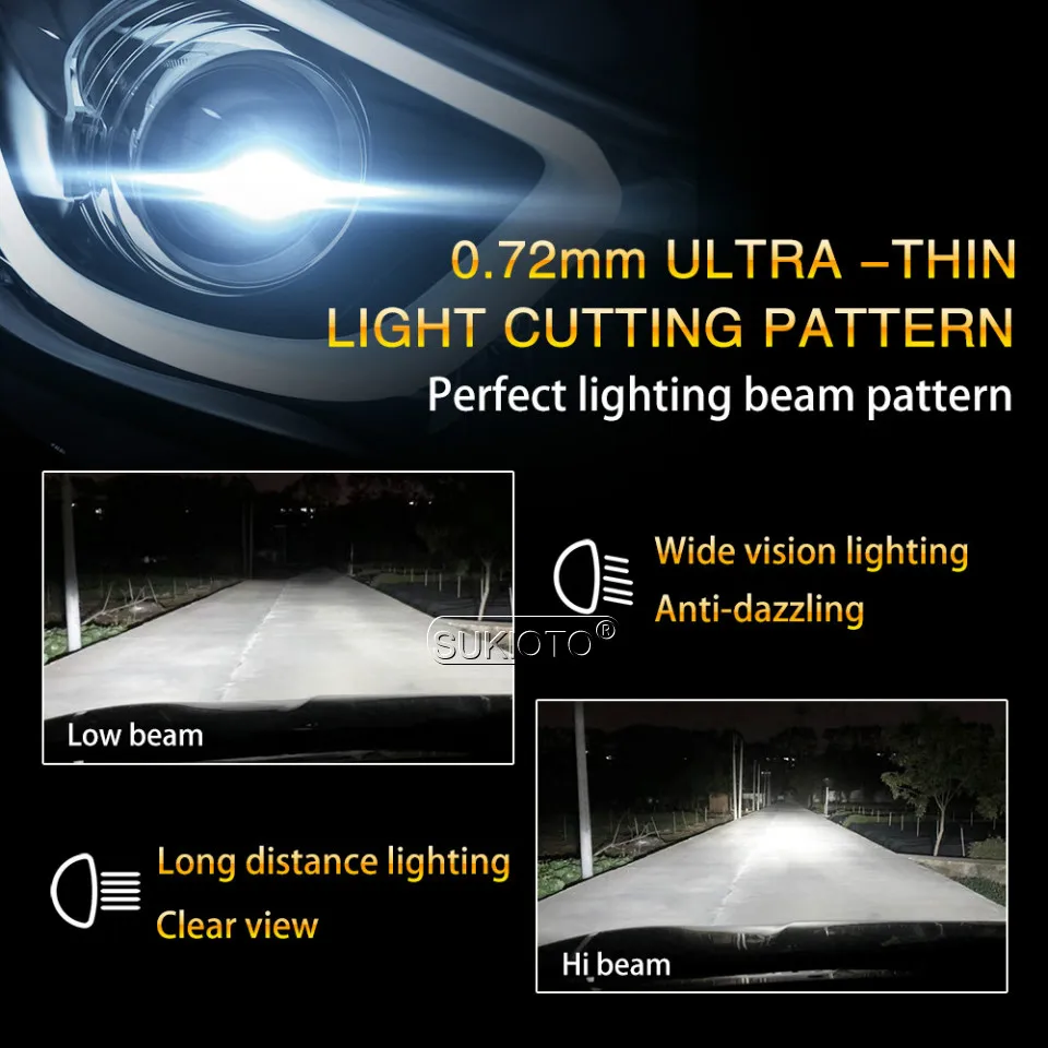 SUKIOTO 2PCS LED Headlight H7 H11 H8 HB4 HB3 9004 5202 H16EU Auto Headlamp Bulbs 5 Patent LED 6500K 40W Car Styling accessories (7)