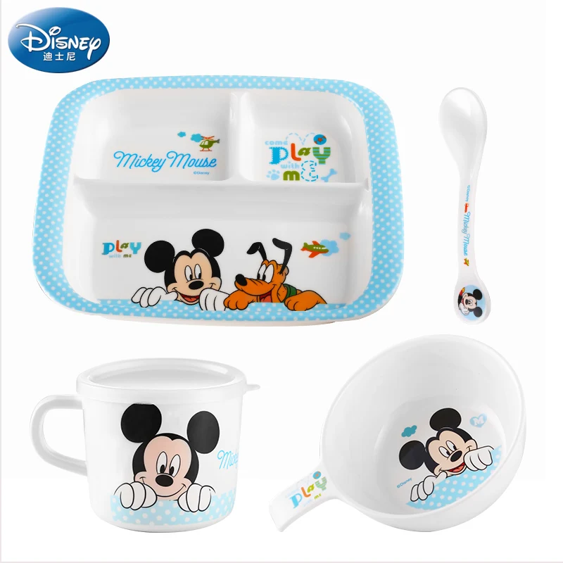 4pcs set disney children tableware mickey mouse minnie plate kids