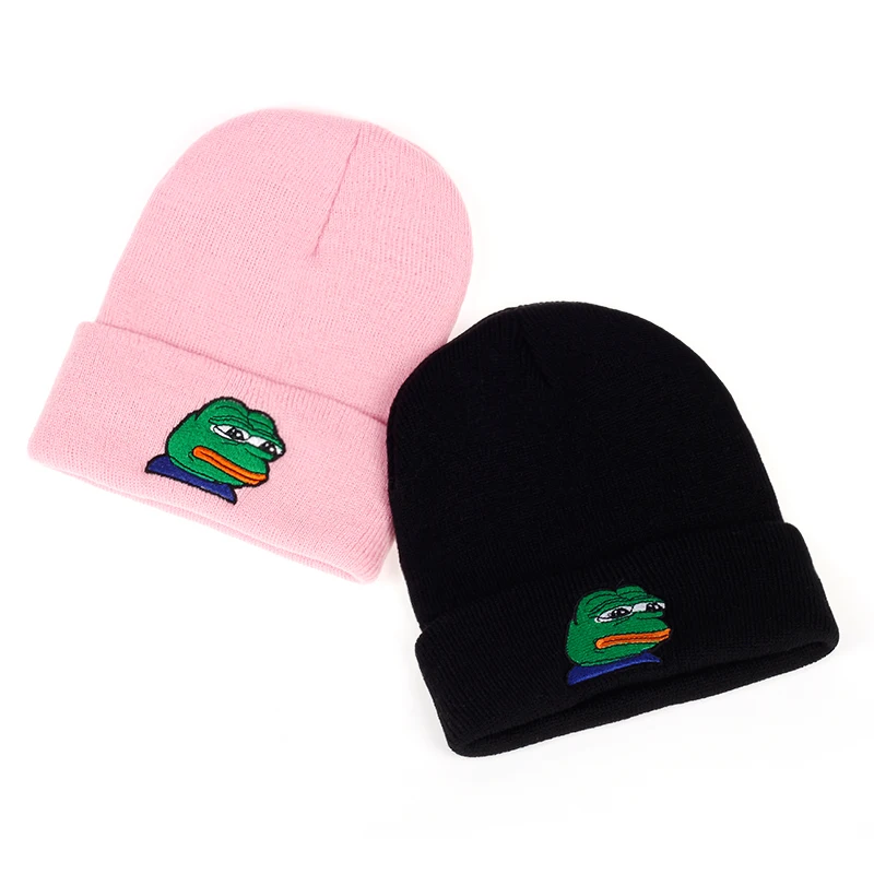 

TUNICA New Sad Kermit Cap Frog Pepe Feels Bad Man Embroidery Beanies Hip Hop winter Keep warm hat The Sad Meme Frog Hat Skullies