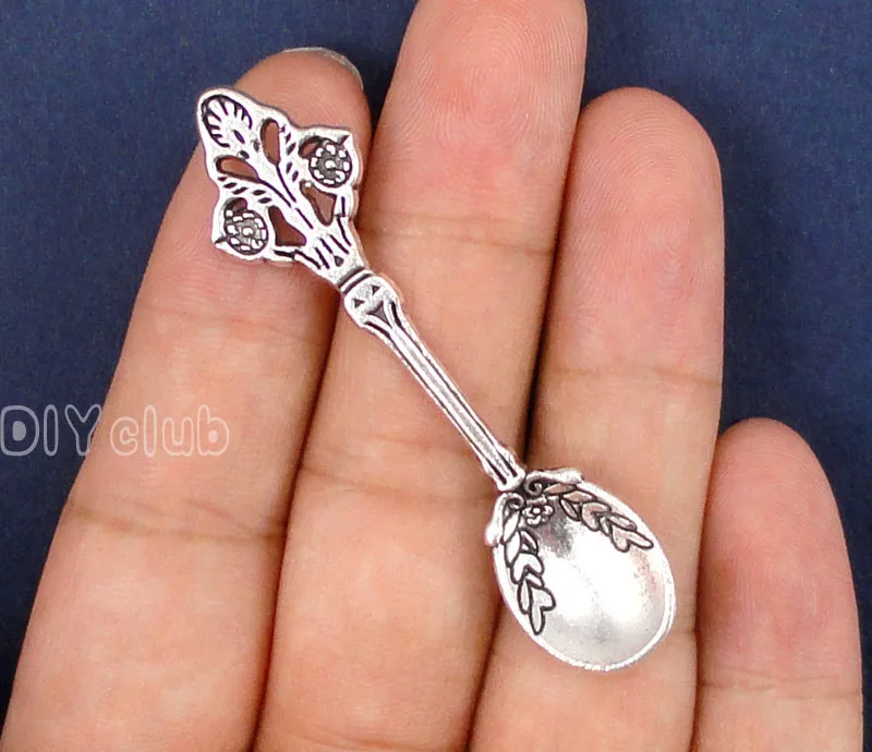 

30pcs-Antique Silver Tone 3D Large Spoon Charms Pendants 60x14mm