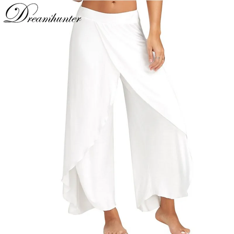 Wide Leg Pants Women Capris Solid Loose Bloomers Fitness Dance Wears Split Trousers Plus Size Harem Pants Elastic Palazzo Wide Leg Pants Women Capris Solid Loose Bloomers Fitness Dance Wears Split Trousers Plus Size Harem Pants Elastic Palazzo