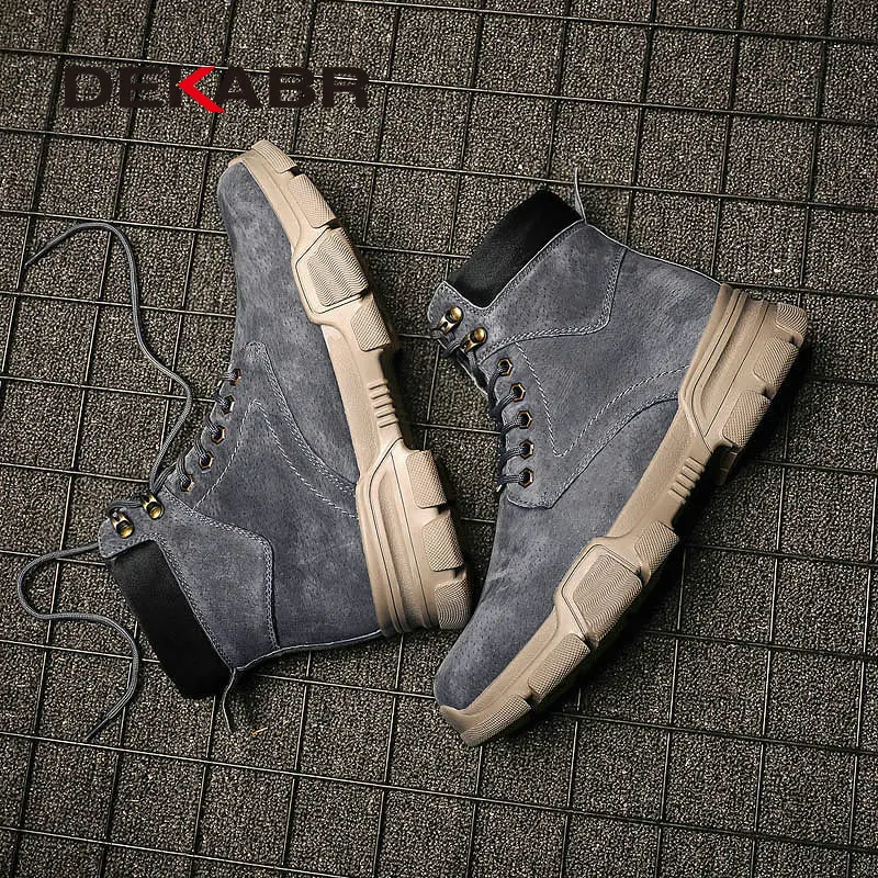 Мужские классические замшевые ботинки DEKABR, серые модные рабочие ботинки до щиколотки в стиле унисекс, из воловьей кожи, размеры 35-44, осень-зима