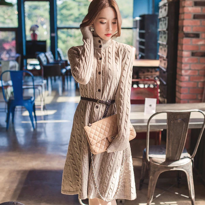 Южнокорейское женское новое зимнее пальто твист длинный кардиган вязаный свитер платья утолщенные зимой