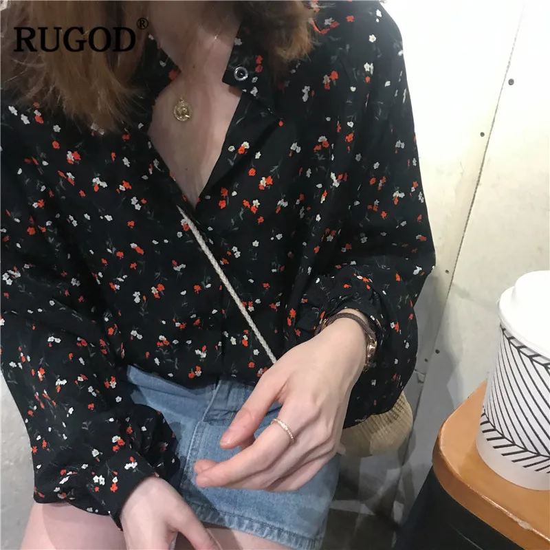 Женские блузки с цветочным принтом RUGOD винтажные топы v образным вырезом и
