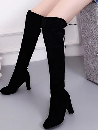 

Women boot Faux Suede Women Over The Knee Boots Lace Up Sexy High Heels Shoes Woman Female Slim Thigh High Boots Botas 34-43