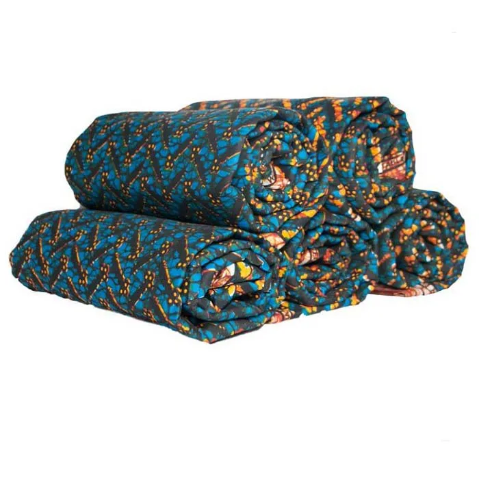 

african wax 100% Cotton Fabric for dress shirt clothes scarf Handmade Sewing Material DIY dark blue orange printing Wh