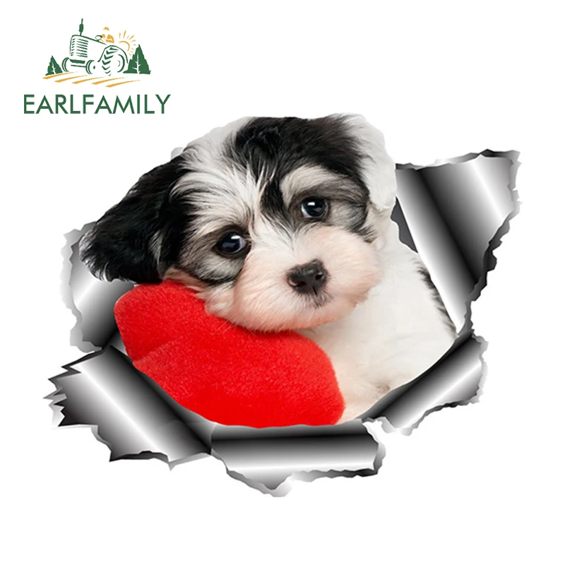 

EARLFAMILY 13cm x 10.4cm 3D Pet Dog Car Sticker Torn Metal Vinyl Decal Reflective Stickers Funny Animal Car Styling Accessories