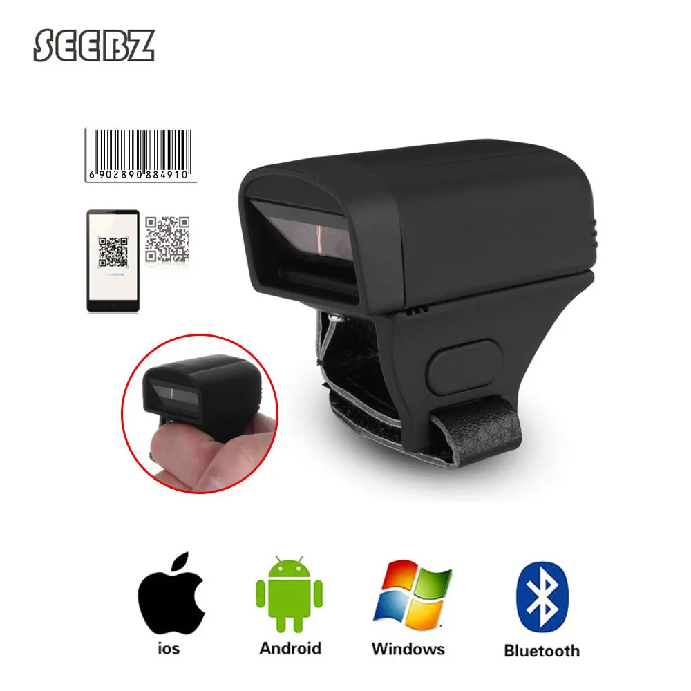

Bluetooth Ring 2D Scanner Wireless Portable Barcode Reader Bluetooth Scanner Android IOS For Logistics Warehouse