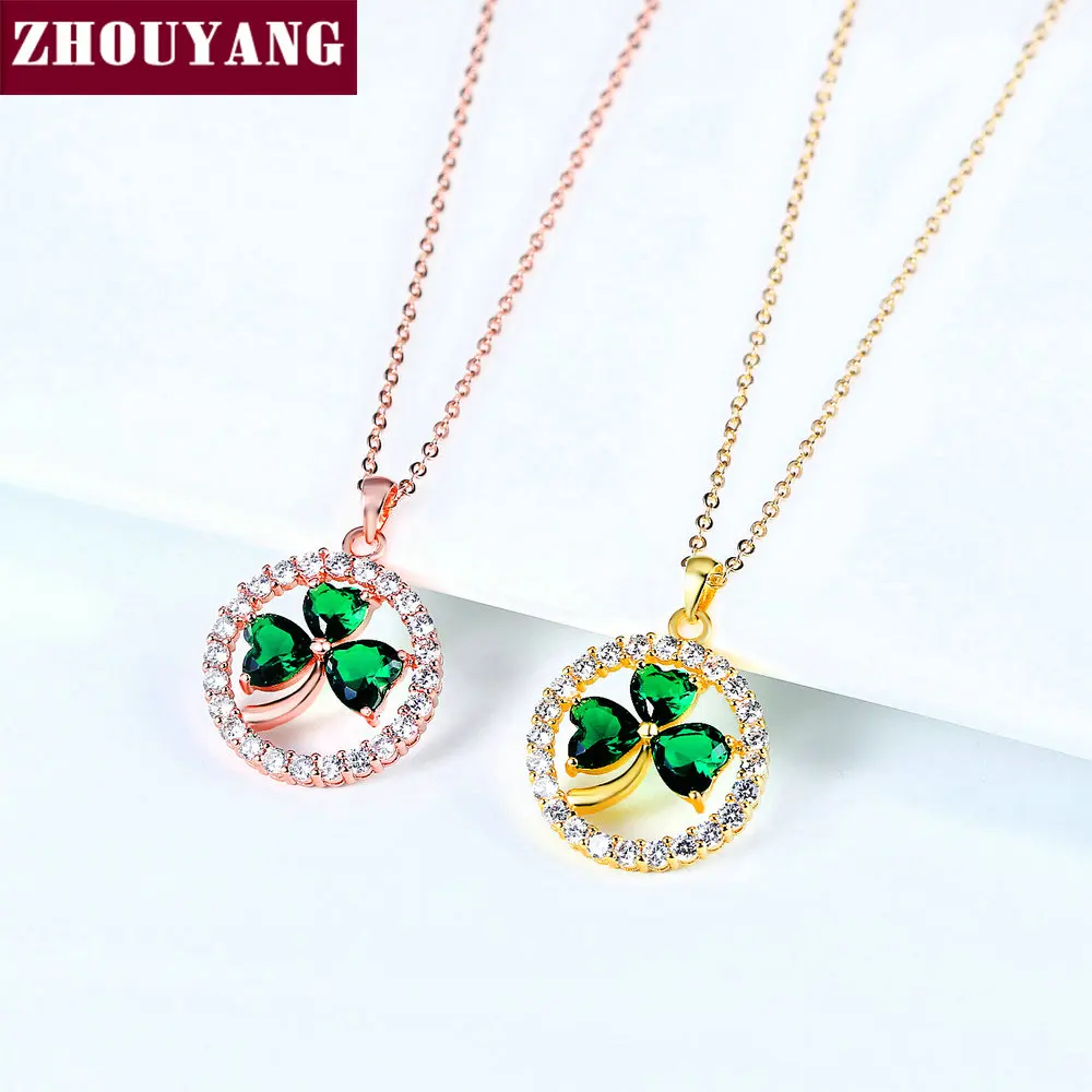 

Necklaces for Women Sweet Green Leaves Shaped AAA Cubic Zirconia 2 Colors Fashion Jewelry Daily Party Gift N019 N170 ZHOUYANG