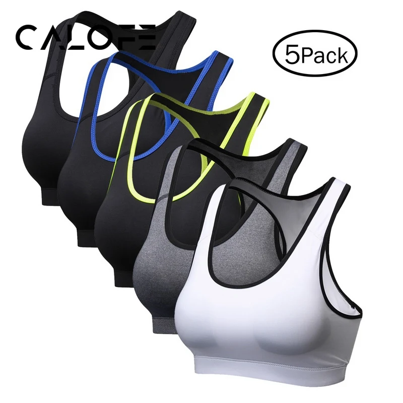 

CALOFE Women's Rimless Breathable Running Fitness Bra Sports Bra Female Sports Top 5 Pcs Fast Dry Stretch Yoga Vest Underwear