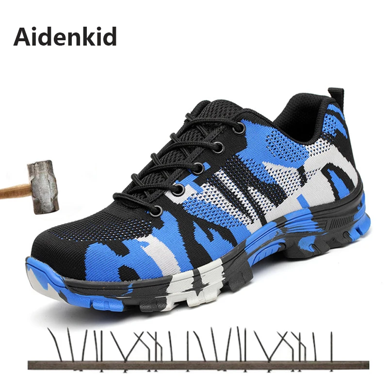 

2019 new men's casual shoes safety shoes steel toe cap army fan work safety boots men's camouflage stab-resistant casual shoes