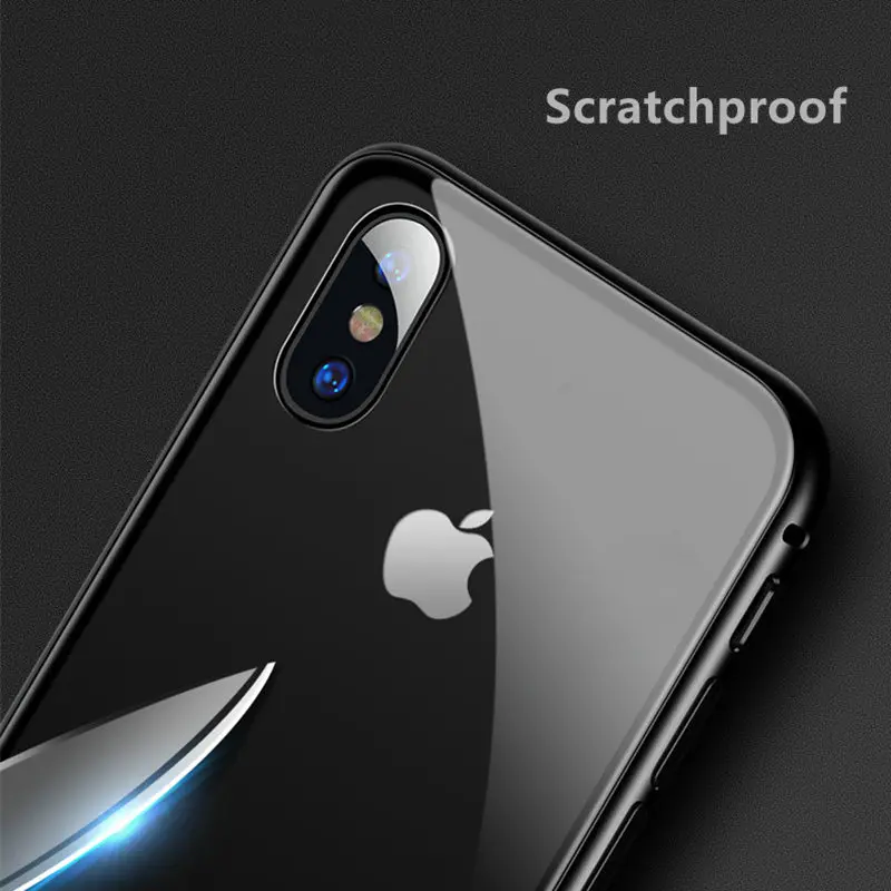 Magnetic Adsorption Case For iPhone X XS XMAX Anti-knock Tempered Glass Phone Cover For iPhone X Case Metal Frame Full Protector