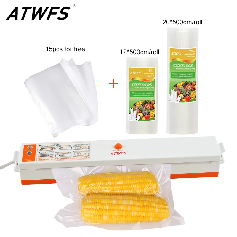 ATWFS лучший вакуумный упаковщик упаковочная машина с вакуумной упаковкой в рулонах 12*500 см+ 20*500 см и 15 шт. упаковочных пакетов для пищевых продуктов