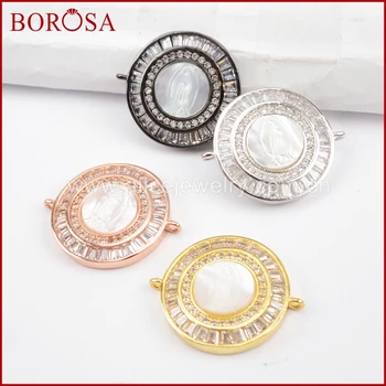 

BOROSA 5pcs CZ Micro Pave Crystal Round White Shell Connector Drusy Connectors for Fashion Charm Bracelets Jewelry WX823