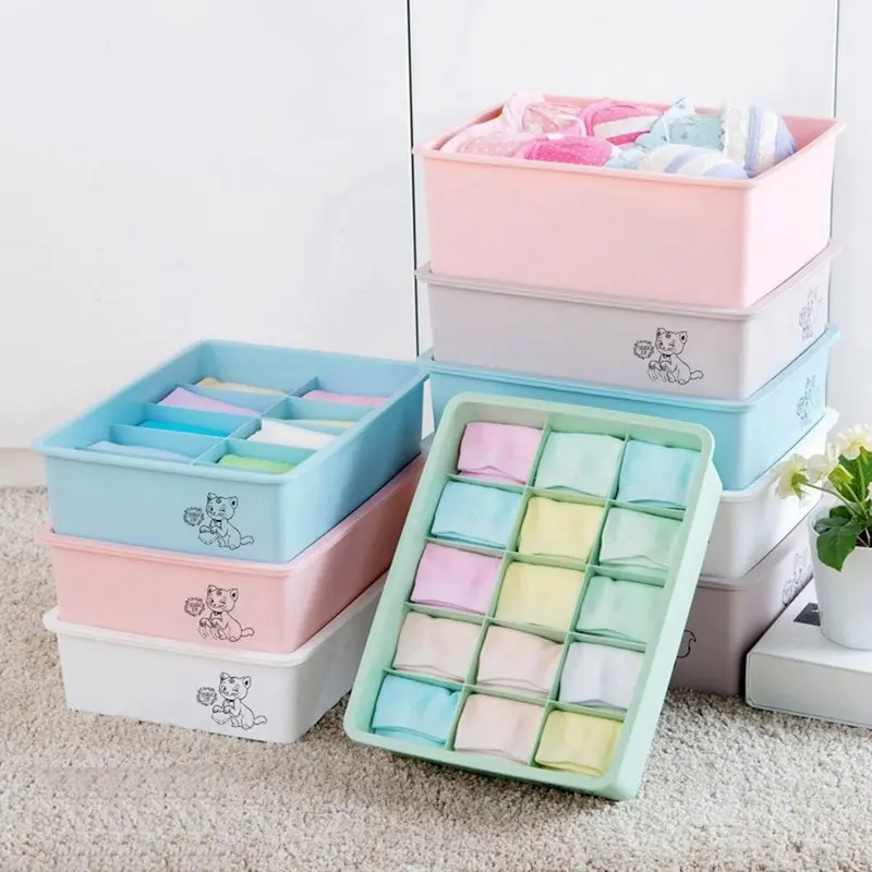 

IVYSHION Plastic Bra Underwear Socks Storage Box Clothing Container Colorful Multigrid Sundries Storage Box Home Organizer