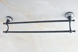 Bathroom Accessory Black Oil Rubbed Brass Ceramic Flower Wall Mounted Bathroom Double Towel Bar Towel Rack Towel Rails aba752