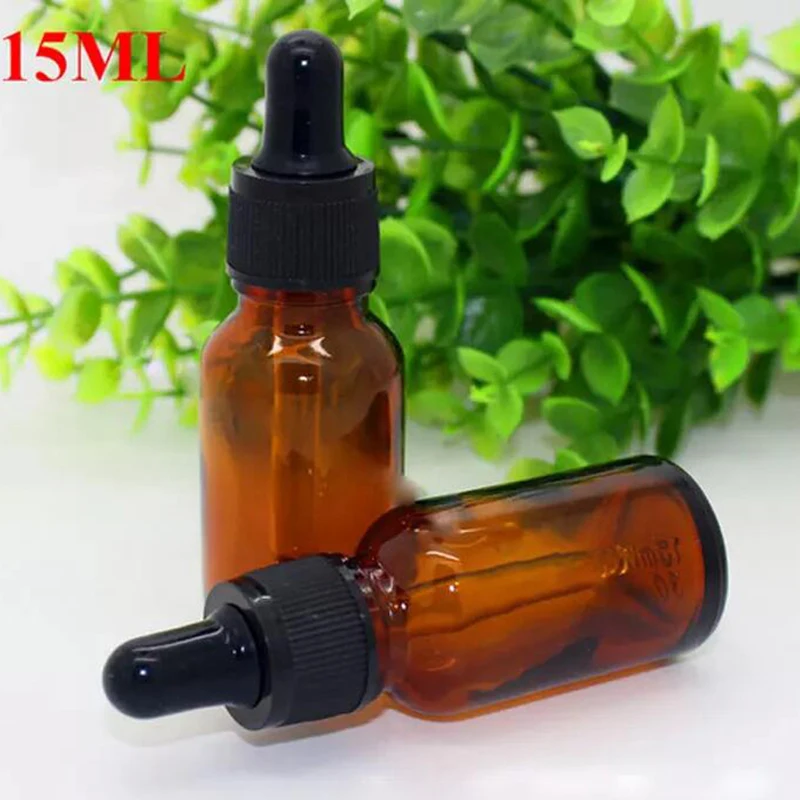 

624pcs/lot Empty Amber Dropper Bottle Aromatherapy Essential Oil Refillable Bottles Glass Bottles 15ml With Black Cap