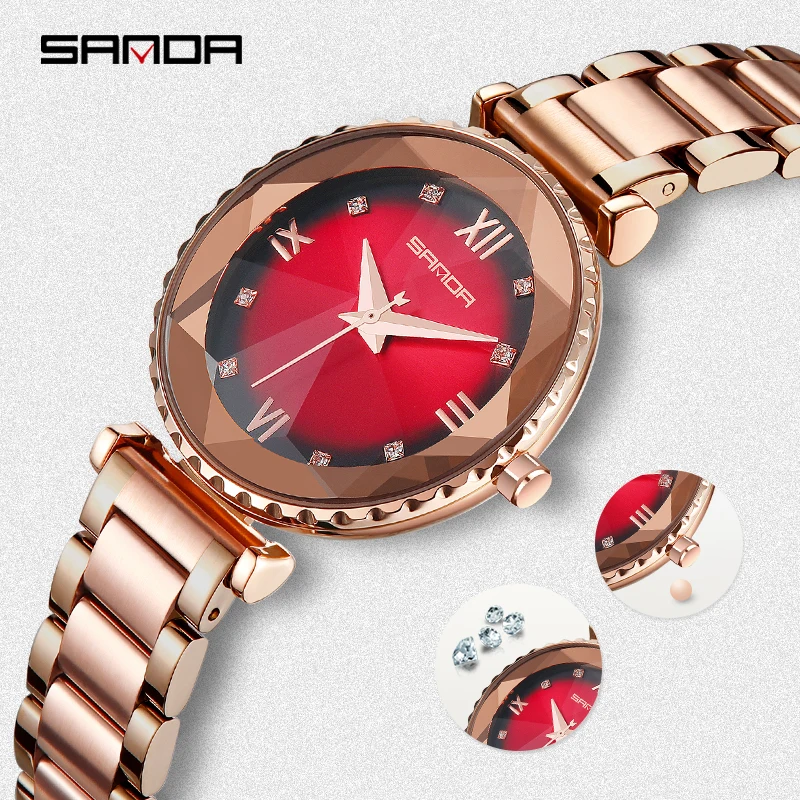 

SANDA Women's Watch Waterproof Stainless Steel Quartz Watches Fashion Ladies Dress Wrist Watch Bracelet Clock Montre Femme reloj
