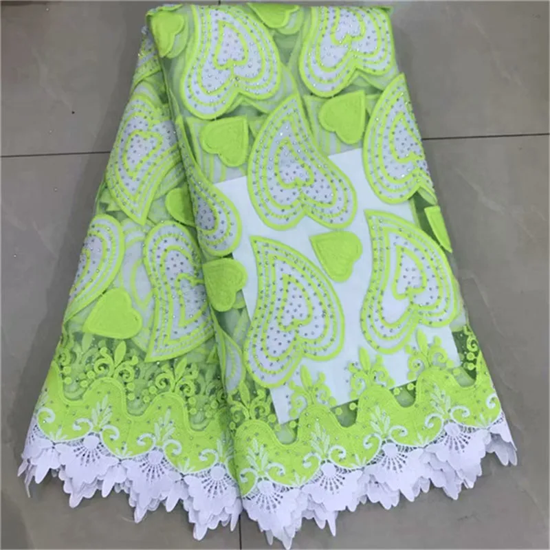 

2019 New African Lace Fabric Guipure Lace Lemon Green French Net Laces Fabric With Stones High Quality African Swiss Voile Lace