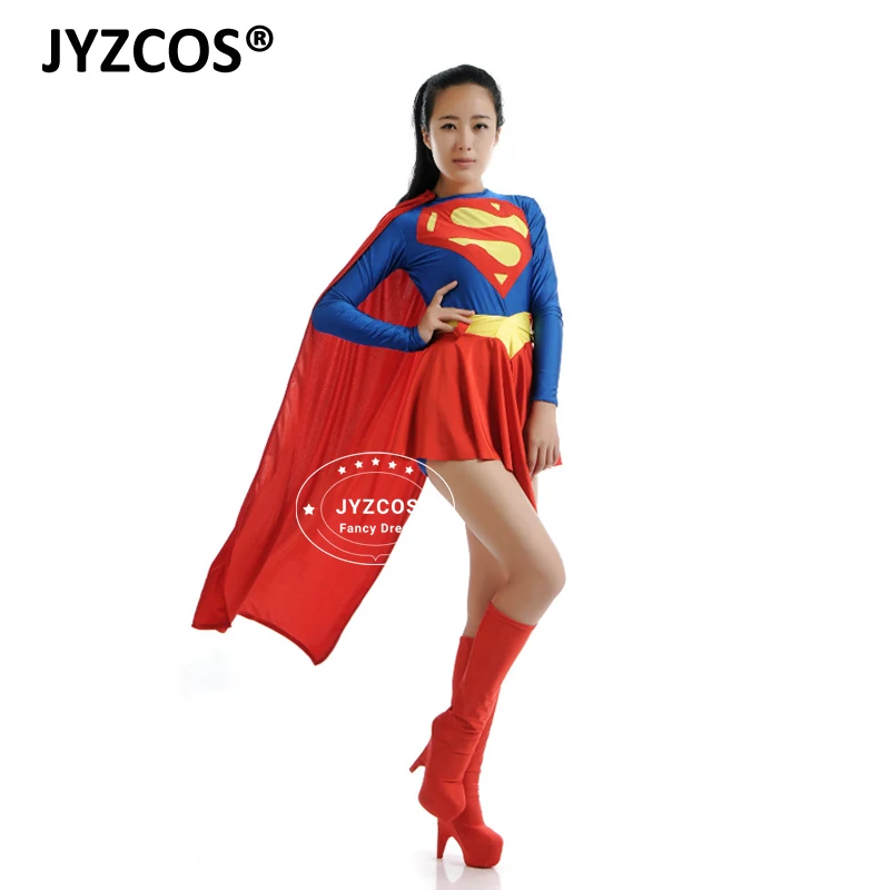 JYZCOS взрослых Супергерл Костюм Для женщин супергероя Косплэй одежда костюм на