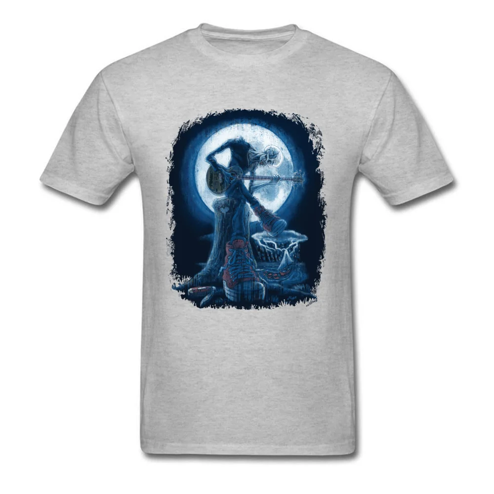 Design Prevailing Adult T Shirts O Neck Short Sleeve Pure Cotton Tops & Tees Birthday Tops & Tees Drop Shipping Full Moon Shines On Old Guitarist Blues grey