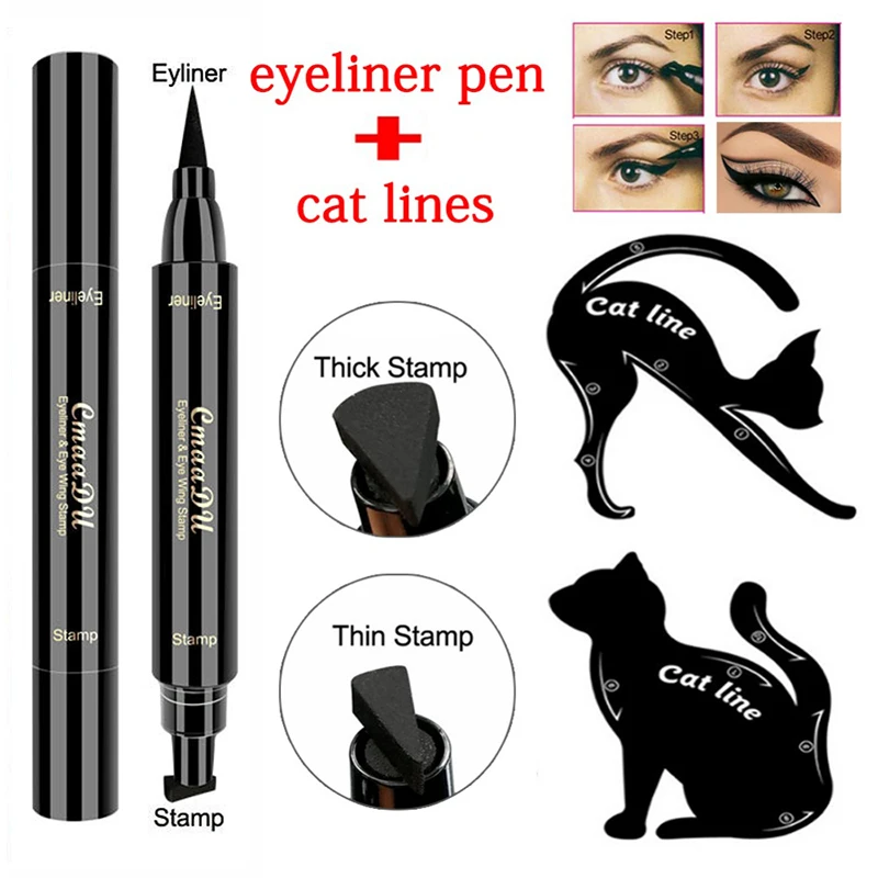 

1PC Double-Headed Seal Black Eyeliner Triangle Seal Eyeliner 2-in-1 Waterproof Eyes Make kit with Eyeliner Pen Eyeliner Stamp