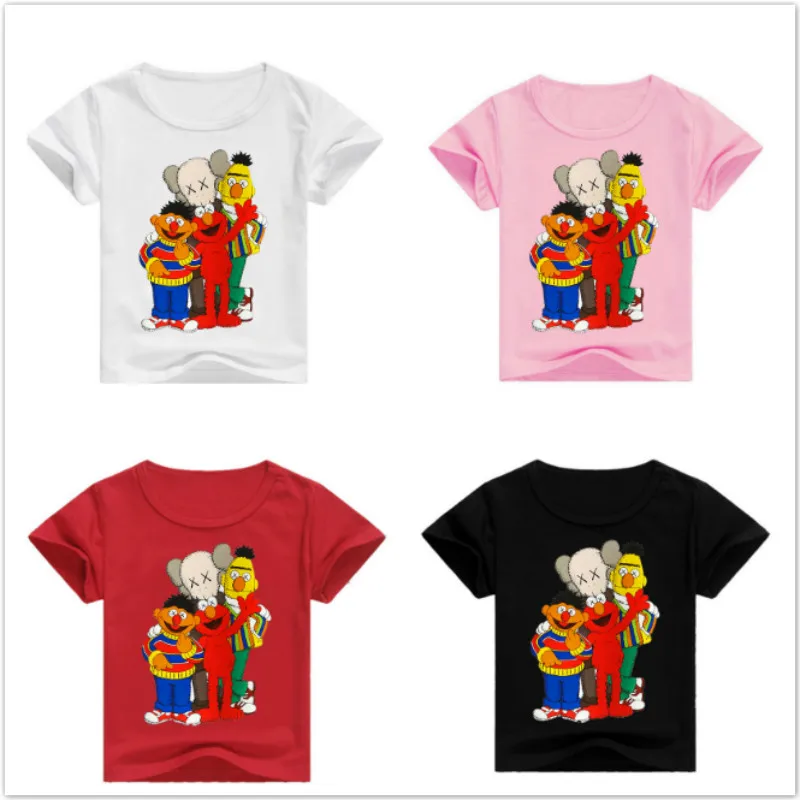 

Baby Boys/Girls Cartoon Sesame Street Elmo Print Clothes Children Funny Short Sleeve T Shirts Kids Cotton Baby Costume Tops Tee