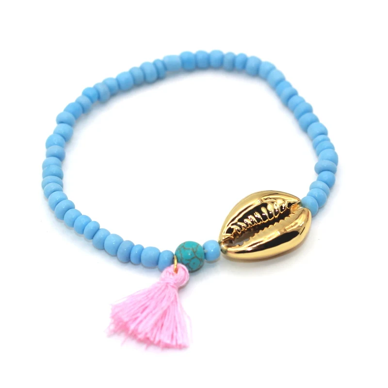 

Real Shell with High Quality Silver Plated Seed Beads Bohemia Style Tassel Women Bracelet