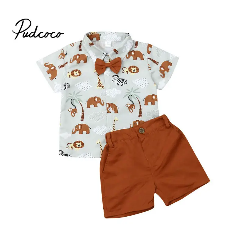 Pudcoco/Лидер продаж; брендовая одежда для мальчиков Детская летняя одежда для мальчиков комплект одежды с рисунком для мальчиков; рубашка+ шорты; 80-120