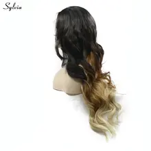 Sylvia высокое Температура длинные волосы черные Ombre коричневый блондинка три тона естественно волосяного покрова ручной работы Синтетические волосы на кружеве волнистые парики средняя часть