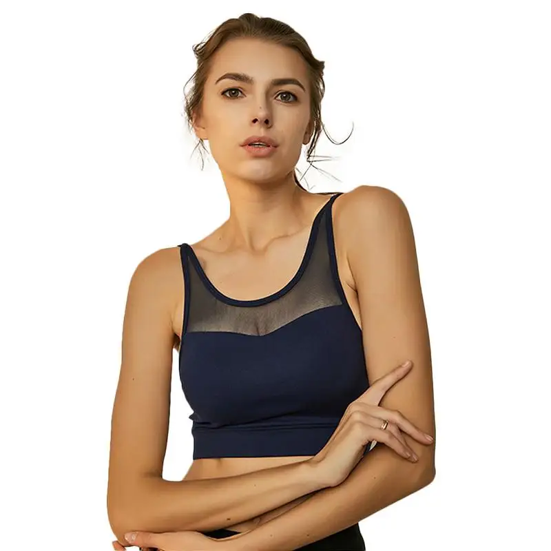 Navy Blue Анти-вибрация движения красота назад короткий жилет Бег Фитнес пронзили дышащий спортивный бюстгальтер Лидер продаж - Цвет: Navy Blue