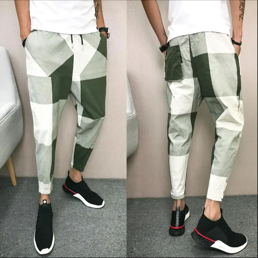 M 5XL Summer and autumn casual grid pants men's fashion
