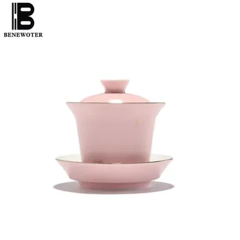 

200cc Creative Pink Porcelain Gaiwan Handmade Ceramic Underglaze Color Teaware Office Tea Ceremony Puer Black Tea Bowl Teapots