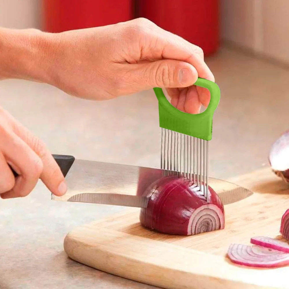 Томатный лук овощи слайсер режущий держатель для помощи руководство резак для нарезки безопасная вилка лук резак кухонные аксессуары масло Paintin