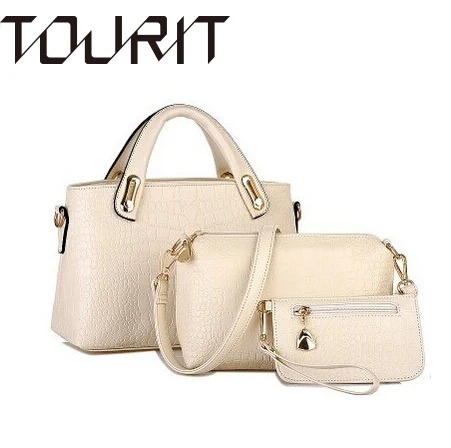 

TOURIT Famous Brands Handbags Luxury Elegant Female Crocodile Women's PU Leather Handbag 3 Pcs/Set Women Messenger Bag