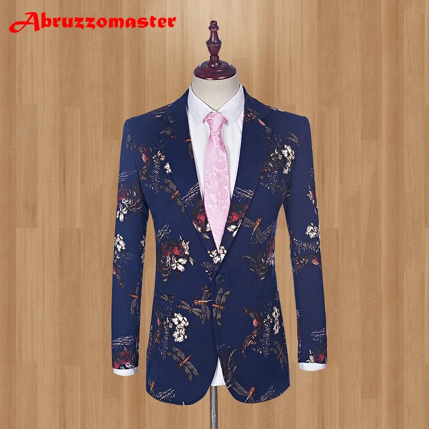 Printed Groom Tuxedos Groomsman Suit Made Man Suit Stage Wear wedding suit Casual Men Stage Clothing (Jacket+pants)